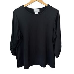 Susan Graver Style Black Pullover Top Ruched Sleeves Womens Plus Size 1X Stretch